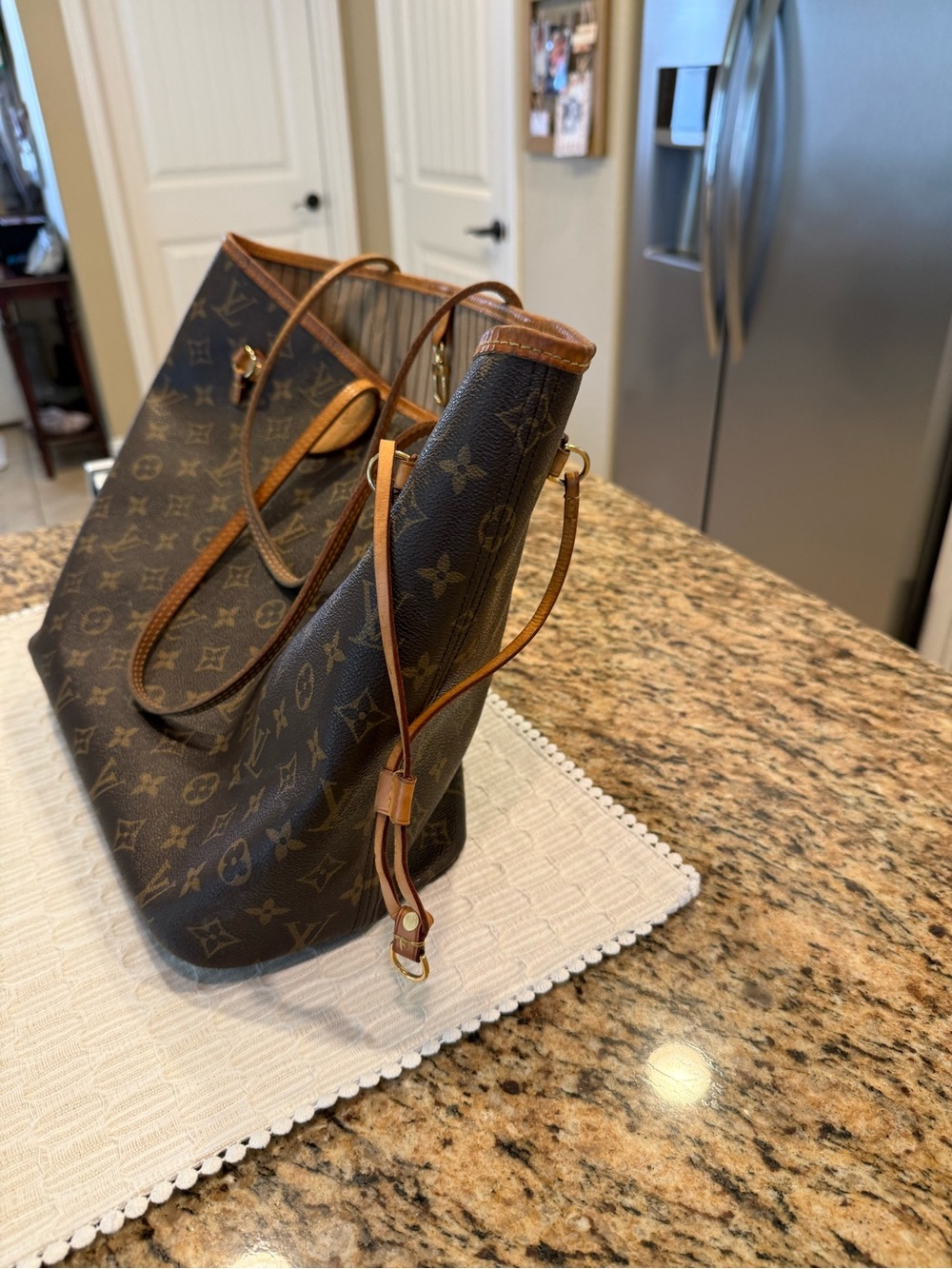 Louis Vuitton Monogram Canvas Tote in Brown and Tan Leather Trim - Picture 2 of 7